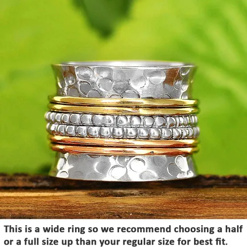 Miniatura 2 de Boho-Magic Anillo giratorio de plata de ley 925 con anillos antiestrés de latón y cobre para mujer de banda ancha