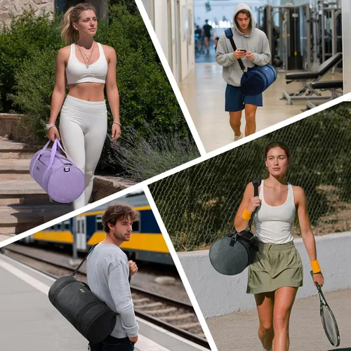 Miniatura 6 de MIER Bolsa de deporte redonda con compartimento para zapatos y bolsillo húmedo, bolsa de mano ligera para hombres y mujeres, entrenamiento, fitness