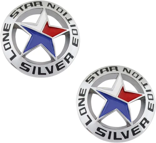 Muzzys Juego de dos) Lone Star Silver Edition Texas, emblema de cuerno largo, universal, se adhiere a Chevy Silverado Suburban Tahoe GMC Sierra Ford