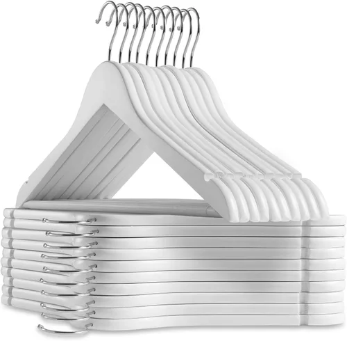 Casafield - 20 perchas de madera blanca para trajes - Madera de loto premium con muescas y gancho giratorio cromado para ropa de vestir, abrigos,