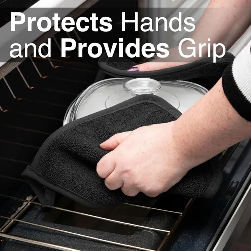 Miniatura 5 de RITZ Agarradera de olla y salvamanteles de rizo: Resistente al calor sin igual, duradera 100% algodón – Diseñado ergonómicamente para un agarre Negro