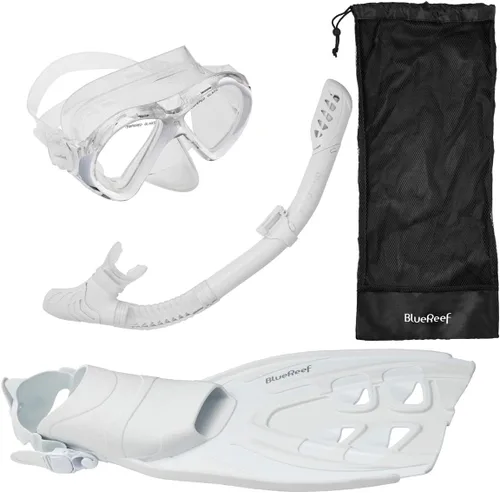 Miniatura 8 de Blue Reef Sentinel - Juego de máscara de esnórquel pequeño/mediano, blanco, equipo de esnórquel para adultos, incluye máscara centinela con vidrio