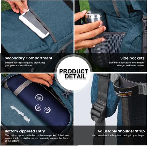 Miniatura 9 de Mochila de senderismo de 40 L de Mountaintop, mochila ligera de viaje para hombres y mujeres, mochila para acampar al aire libre y hacer senderismo
