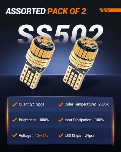 Miniatura 2 de SEALIGHT 194 foco LED 2000K ámbar 168 T10 2825 W5W 600% de brillo, focos LED de cuña para interior de automóvil, reemplazo para luces de matrícula