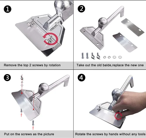 Miniatura 5 de Rascador de parrilla con 7 cuchillas y raspador de parrilla de borde inclinado pequeño, accesorios de parrilla de aluminio fundido resistente