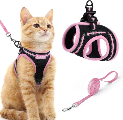 Miniatura 46 de rabbitgoo Juego de arnés y correa para gatos para caminar a prueba de escape, chaleco suave ajustable para gatitos con tira reflectante para gatos