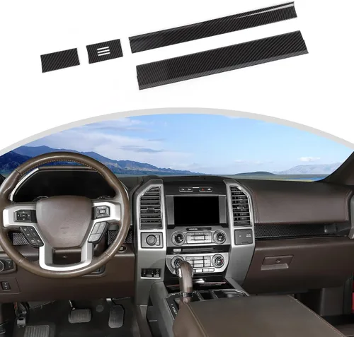 Miniatura 9 de CheroCar Para F150 - Panel de cubierta de consola central, accesorios de decoración para Ford F150 2015-2020, grano de madera negra..