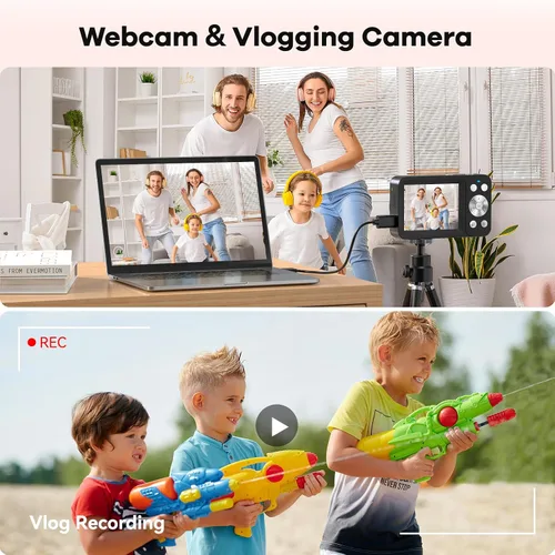 Miniatura 9 de Cámara digital FHD 4K con pantalla dual de 64 GB, tarjeta SD de 64 GB, 2 baterías, zoom 18X, cámara recargable portátil antivibración para niños