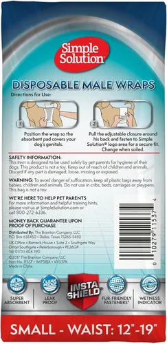 Miniatura 2 de Simple Solution Envolturas desechables para perros, pañales para perros machos, entrenamiento para ir al baño para cachorros, protección contra