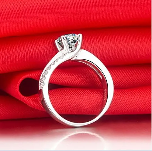 Miniatura 5 de THREE MAN Excelente anillo de compromiso de diamantes de imitación NSCD de 1 CT con 4 puntas para mujer, plata esterlina