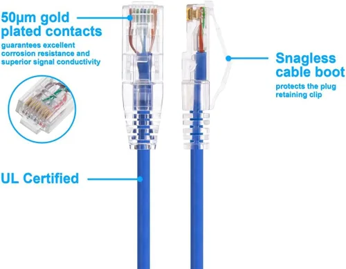 Miniatura 3 de Monoprice Cat6 10 pies azul Cable de conexión de nivel de componente UTP 28AWG 550 MHz cobre puro desnudo sin enganches RJ45 Serie SlimRun Cable