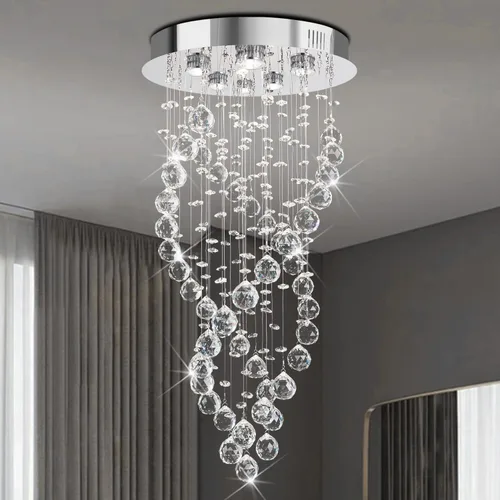 Miniatura 13 de 3-Lights Spairal Crystal Chandelier,Modern Raindrop Light Fixture Pendant Ceiling Mount Lamp Lighting Fixtures for LivingRoom, Bedroom, Bathroom D9