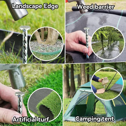 Miniatura 6 de Estacas de paisaje en espiral extralargas de 14 pulgadas, estacas de anclaje de metal sólido resistentes para bordes de pavimentación, barrera