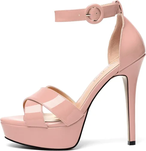 Miniatura 37 de MODENCOCO Sandalias de boda con correa de tobillo sexy para mujer, con plataforma y puntera abierta, tacón de aguja y tacón alto, zapatos de vestir
