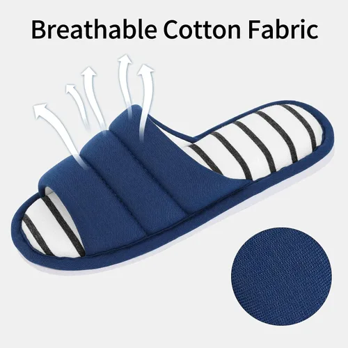 Miniatura 4 de Shevalues Pantuflas con punta abierta para mujer y hombre, de algodón suave, para interior, con espuma viscoelástica, fáciles de poner, pantuflas