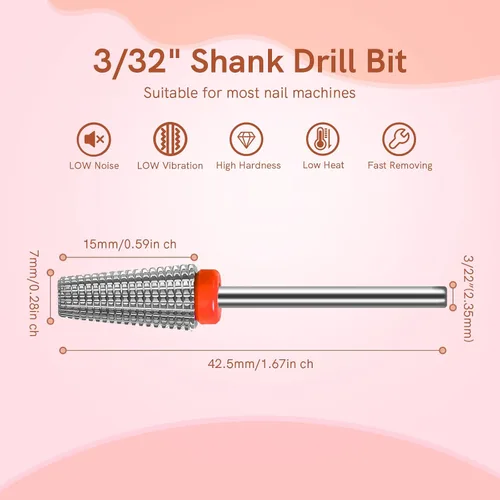 Miniatura 6 de SQULIGT Broca para uñas de tungsteno, 5 en 1 de carburo cónico, vástago de 3/32 pulgadas, uso de rotación bidireccional, para uñas, eliminación