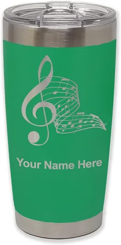 Miniatura 37 de LaserGram Vaso aislado al vacío de 20 onzas, notas musicales, grabado personalizado incluido (negro)