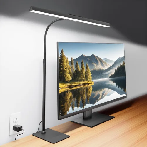 Miniatura 10 de Kary Lámparas LED de Escritorio para Oficina en Casa, Luz de Escritorio Alta con Base, Cuello de Ganso Flexible de Altura Ajustable con 5 Niveles