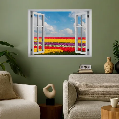 Miniatura 28 de wall26 Adhesivo decorativo para pared, diseño de oso y mariposa fuera de una ventana abierta, no se pega ni se pega, papel tapiz no tejido