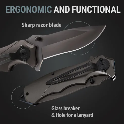 Miniatura 3 de Navaja de bolsillo Grand Way para hombres - Los mejores cuchillos plegables con rompevidrios y clip de bolsillo - Navaja táctica para camping, caza