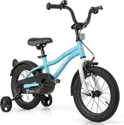 Miniatura 9 de COSTWAY Bicicleta para niños de 12/14/16/18 pulgadas, bicicleta para niños pequeños con ruedas de entrenamiento, asiento y manubrio ajustables