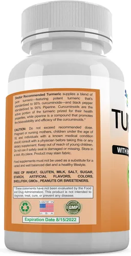 Miniatura 4 de Turmeric Curcumina, 180 cápsulas vegetarianas. El suplemento más potente de Doctor Recommended, paquete de de 2
