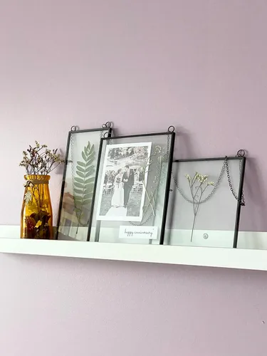 Miniatura 6 de Beedecor Juego de 2 marcos colgantes de vidrio doble para flores prensadas, hojas y obras de arte, marco flotante de metal grande con cadena, marcos