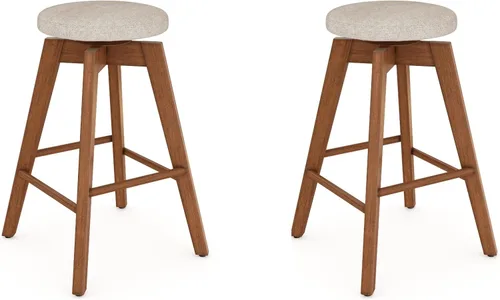 Miniatura 7 de Nathan James Amalia Taburete de bar de altura de encimera de cocina sin espalda, madera maciza con asiento giratorio de 360 grados, café Marrón