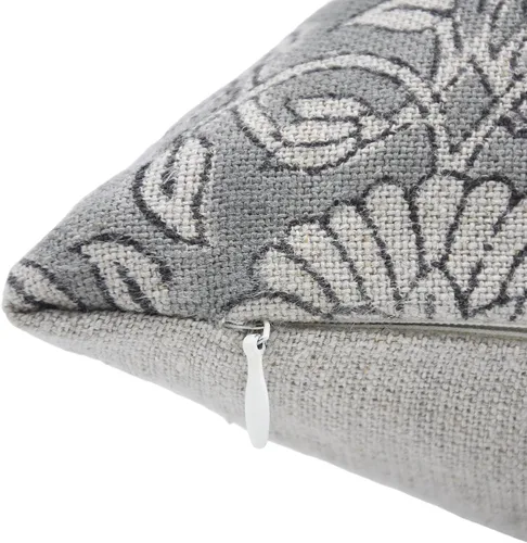 Miniatura 3 de Funda de cojín elegante de lino blanco roto con estampado de bloque a mano, 14 x 14 pulgadas, con cremallera invisible para sofá, cama, sala de Negro