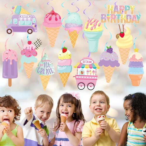 Miniatura 6 de Decoración colgante de helados para fiesta de cumpleaños, 20 unidades, decoración de fiesta de helado de verano, decoración para colgar, conos