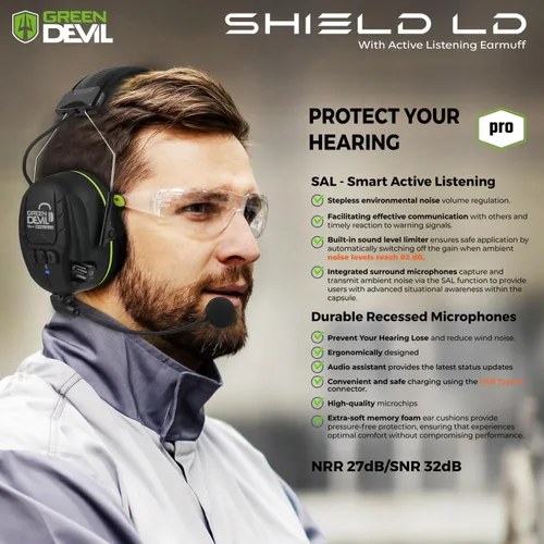 Miniatura 3 de GREEN DEVIL Auriculares Electrónicos Bluetooth de Protección Auditiva con Micrófonos de Brazo Articulado, Orejeras con Cancelación de Ruido de 27dB