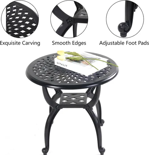 Miniatura 5 de Mandolin Mesa auxiliar de patio al aire libre, resistente al óxido, de aluminio fundido, mesa auxiliar resistente a la intemperie, mesa de café