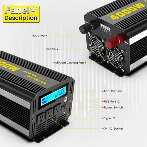 Miniatura 6 de Inversor de corriente de onda sinusoidal modificada de 4000 vatios, 12 V CC a CA 110 V/120 V (pico) Convertidor de 5000 W, inversor de automóvil