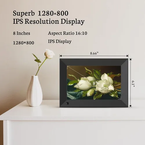Miniatura 3 de BSIMB - Portarretratos digital de 8 pulgadas con pantalla táctil, portarretratos electrónico mediante Wi-Fi con pantalla HD de 1280 x 800, álbum