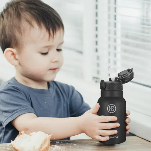 Miniatura 7 de Han's Bottle Botella de agua para niños con tapa con pajilla, vaso reutilizable de acero inoxidable aislado para niñas, niños, taza térmica, 12