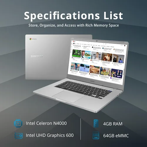 Miniatura 2 de Samsung Laptop Chromebook 4+, pantalla LED FHD de 15.6 pulgadas, Intel Celeron N4000, 4 GB de RAM, 64 GB eMMC, cámara web HD, Wi-Fi 5, Bluetooth