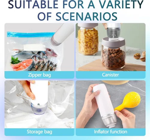 Miniatura 7 de Sellador al vacío de mano para alimentos, juego de máquina selladora al vacío inalámbrica portátil con 10 bolsas Sous Vide para almacenamiento