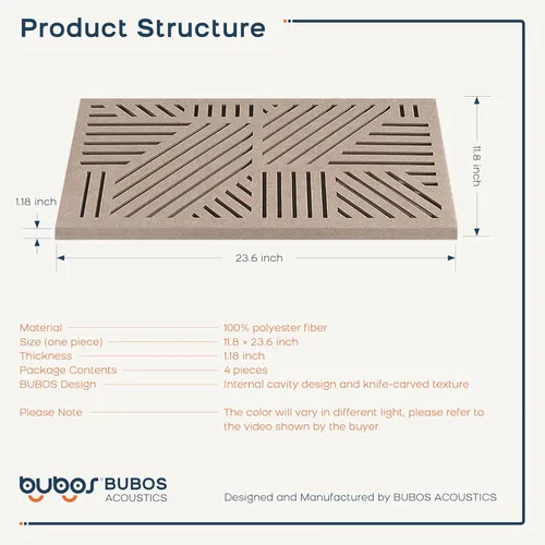 Miniatura 3 de BUBOS Paquete de 4 paneles acústicos engrosados, 23.6''x11.8'' paneles de pared acústicos autoadhesivos absorbentes de sonido con cavidad