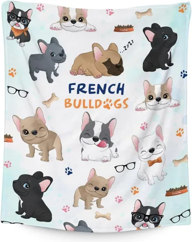 Miniatura 19 de Regalos de bulldog francés para niños, 30 x 40 pulgadas, mantas de bulldog francés tamaño regazo, mantas suaves y peludas con temática de perros