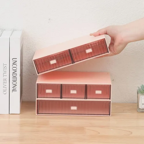 Ykpokir Organizador de escritorio con cajones, almacenamiento de escritorio apilable de 3 niveles, accesorios de almacenamiento de maquillaje de