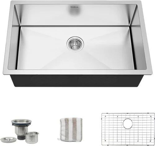 Miniatura 13 de TORVA Fregadero de Montaje Bajo para Cocina de 17 x 19 Pulgadas, Fregadero de Barra de Acero Inoxidable 304 Premium - 9 Pulgadas de Profundidad