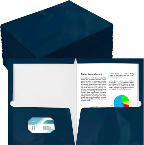 Miniatura 9 de Yeaqee Paquete de 100 carpetas a granel con 2 bolsillos, carpetas de papel laminado brillante, tamaño carta, tamaño carta, dos bolsillos, Azul