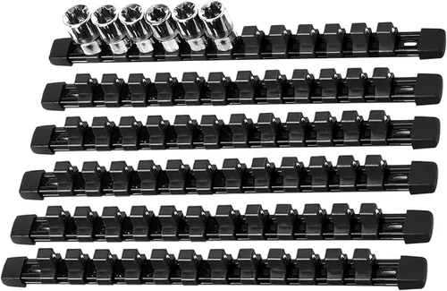 AMM Organizador de zócalos de 6 piezas, soporte de zócalos de 1,27 cm para herramientas ABS, estantes de zócalos de servicio pesado, soporte de riel