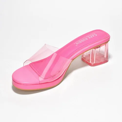 Miniatura 5 de Cape Robbin Anjelic - Sandalias transparentes de tacón bajo para mujer, con punta abierta redonda transparente