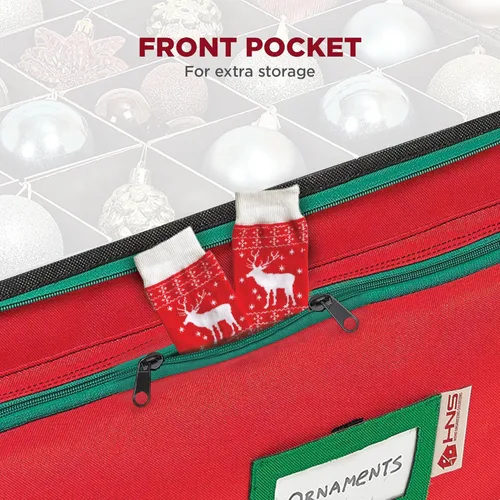 Miniatura 6 de Caja de almacenamiento premium para adornos navideños – Con capacidad para hasta 72 adornos de 3 pulgadas + 8 ranuras laterales para figuritas y Rojo