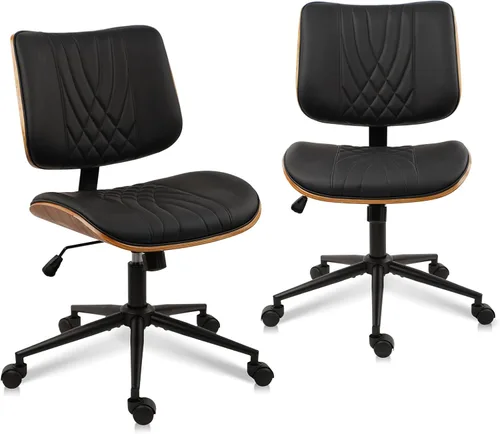Miniatura 17 de CLATINA Silla de oficina en casa sin brazos, silla de escritorio con ruedas, silla de lectura de altura ajustable, respaldo medio de cuero y silla