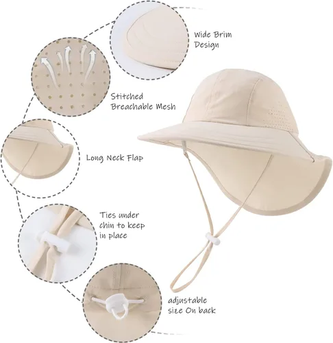 Miniatura 5 de Sombrero de verano para niños pequeños con solapa para el cuello, impermeable, sombrero de natación para niños, protección UV, sombrero de playa
