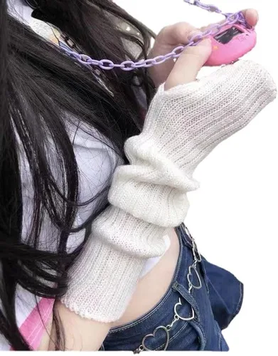 Miniatura 7 de Linda manga de brazo Kawaii para mujer, Acubi Preppy - Calentadores de muñeca de punto Fairycore estéticos guantes de invierno sin dedos Negro