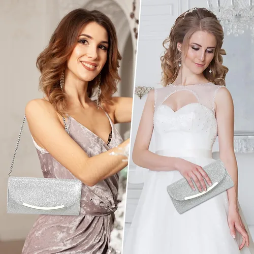 Miniatura 6 de Ubysoyi Bolso de mano con purpurina para mujer, bolso de noche, bolso de mano, de metal brillante, sobre formal, boda, baile de graduación, bolso