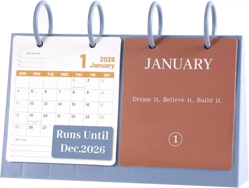 Calendario de escritorio pequeño 2025-2026, de diciembre de 2025 a diciembre de 2026, calendario mensual decorativo para escritorio con citas Azul